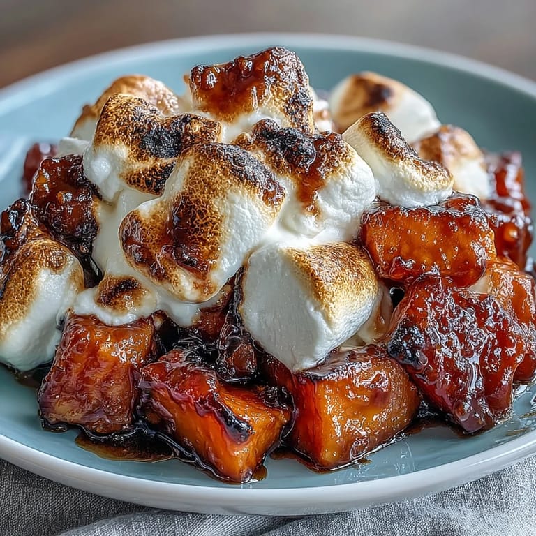 Warm baked yams glazed in brown sugar and maple syrup, finished with melted vanilla-scented marshmallows.
