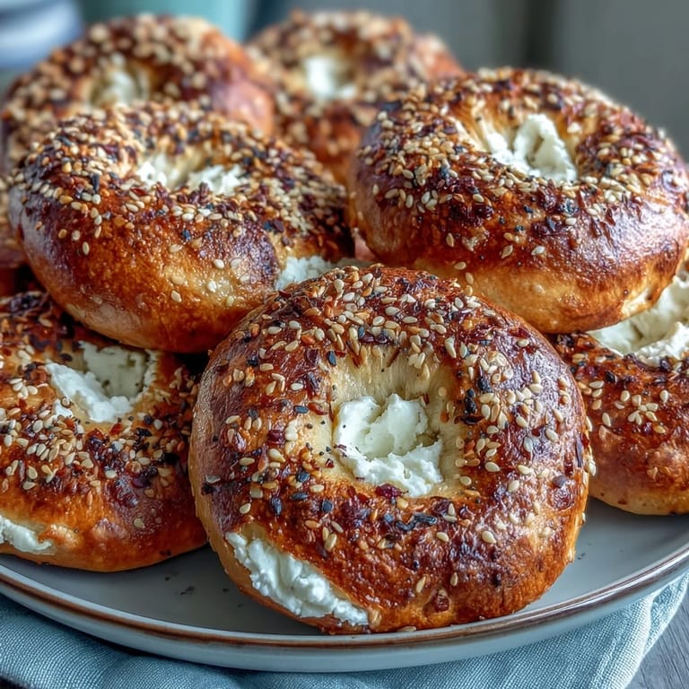 Soft and chewy cottage cheese bagels fresh from the oven, topped with everything bagel seasoning for bold flavor.