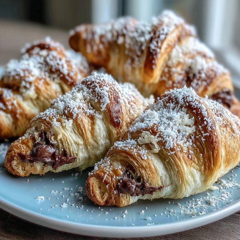Buttery sourdough croissants oozing dark chocolate, baked to a deep golden hue, perfect for breakfast.
