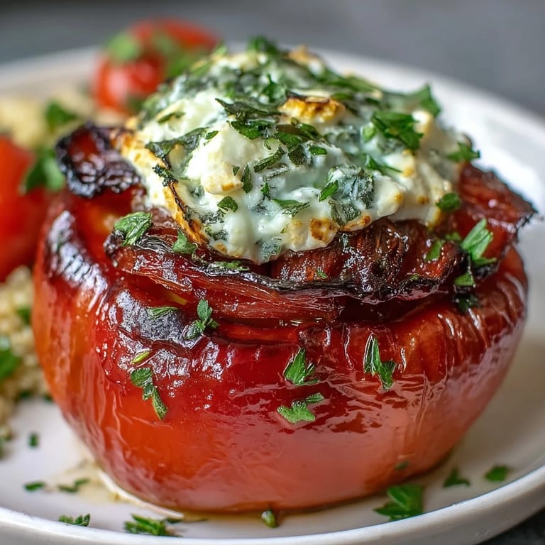 Colorful bell peppers overflowing with aromatic quinoa, herbs, and vegetables, offering a healthy and satisfying vegetarian main dish.