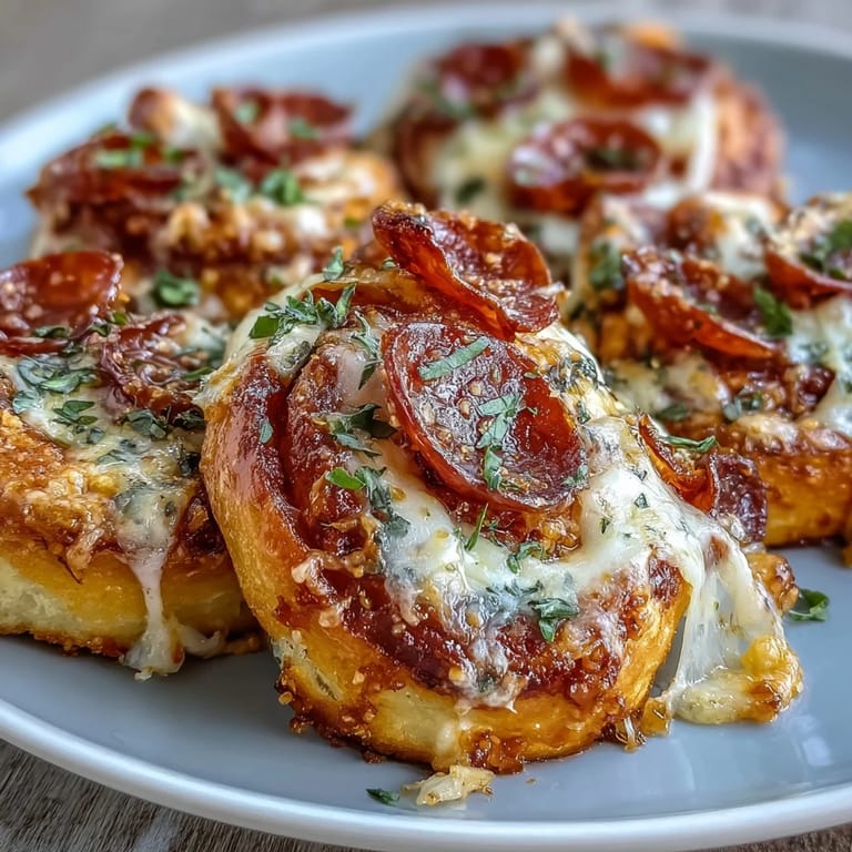 Savory pepperoni and cheese fill these flaky pizza pinwheels, baked to perfection.