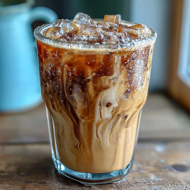 Shaken espresso with brown sugar oat milk, a drizzled sweet, chilled coffee delight.