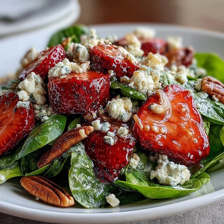 Vibrant baby spinach tossed with juicy strawberries, crumbled goat cheese, red onion, and toasted almonds, topped with a zesty balsamic vinaigrette.