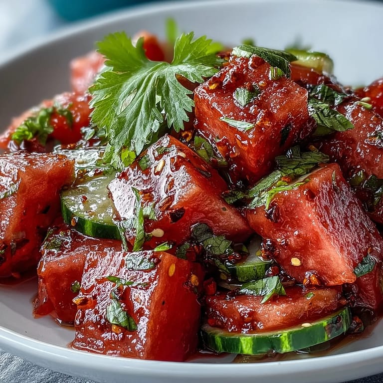 Enjoy this easy watermelon cucumber salad bursting with Tajin spice and citrusy lime flavor.