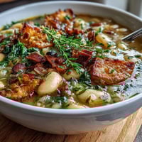Hearty ham and lima bean soup with tender chunks of smoked ham, creamy lima beans, and fresh vegetables in a savory broth.