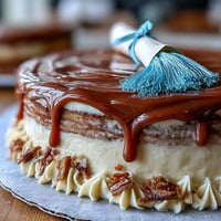 Elegant vanilla sponge cake with creamy buttercream, decorated with edible gold foil and a diploma topper for graduation celebrations.