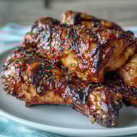 Honey Garlic Grilled Chicken Thighs with golden, sticky glaze sizzling on the grill.
