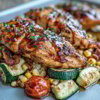 Sheet pan chicken with zucchini and corn, a delicious summer dinner ready on one pan.