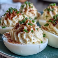 Creamy Classic Deviled Eggs platter, sprinkled with vibrant paprika and fresh chives.