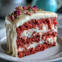 Elegant pink velvet cake infused with rosé wine, decorated with shimmering gold drip and perfect for bridal showers.  